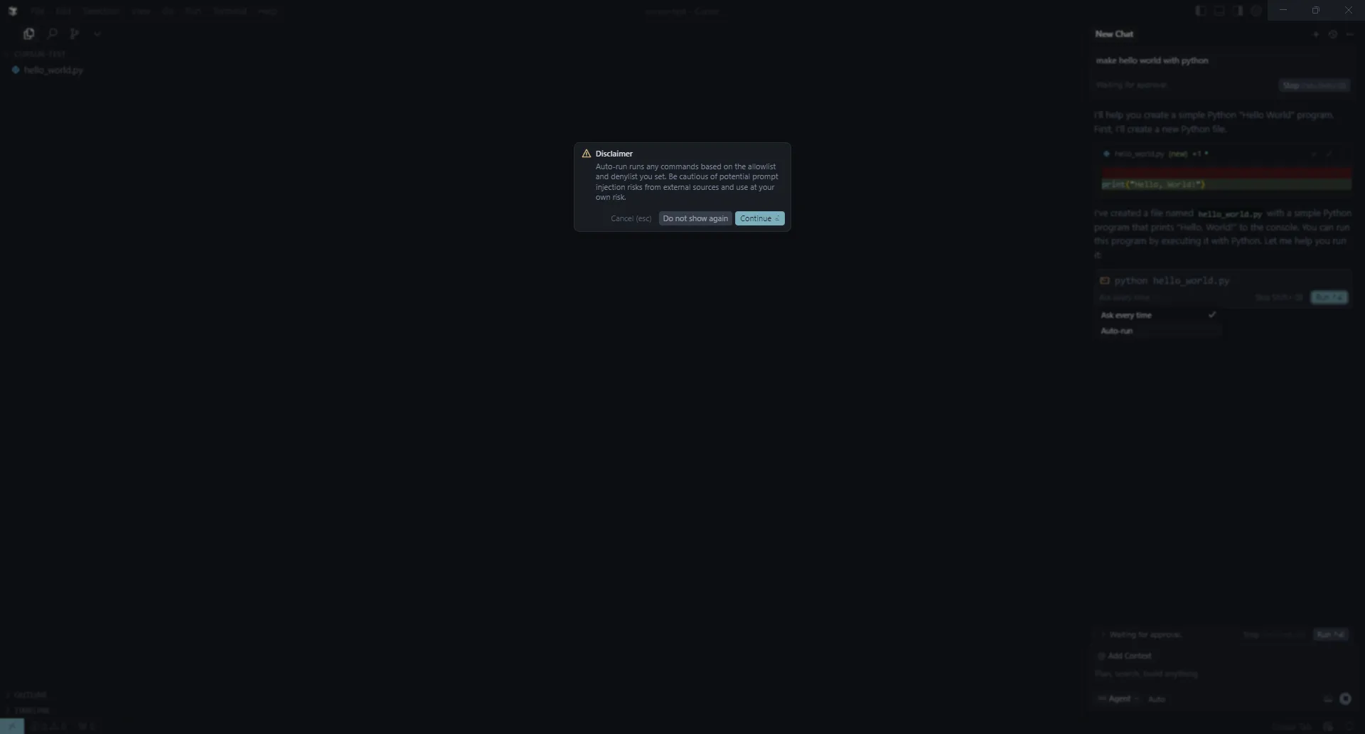 警告ダイアログ