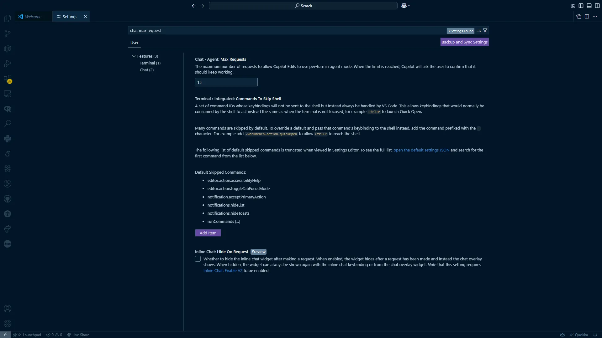 GitHub Copilot Agent Mode で Auto Approve 設定を開く手順